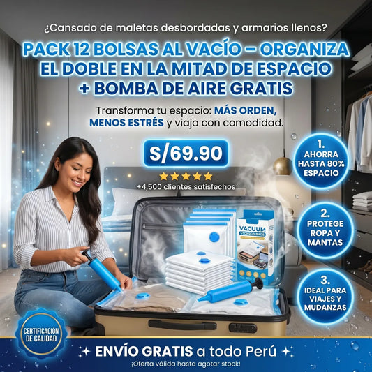 Pack de 12 Bolsas al Vacio + Bomba de aire GRATIS